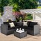 Black Outdoor Patio Furniture Set Steel & Rattan Loveseat Coffee Table